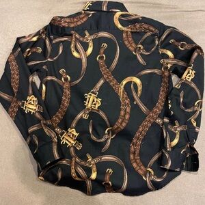 Lauren Ralph Lauren Equestrian Bridle Blouse – Black & Brown Print (P/P)